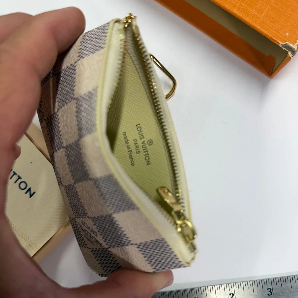Louis Vuitton Key Pouch Damier Azur Canvas N62659 White Blue Coin Purse Box